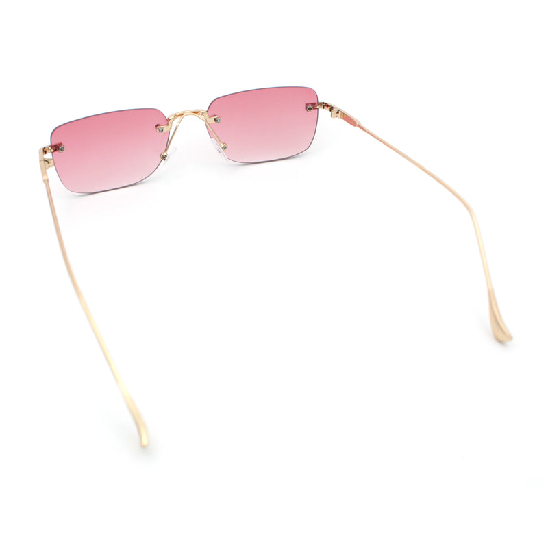 Retro Luxe Rimless Rectangle Metal Frame 90s Fashion Sunglasses