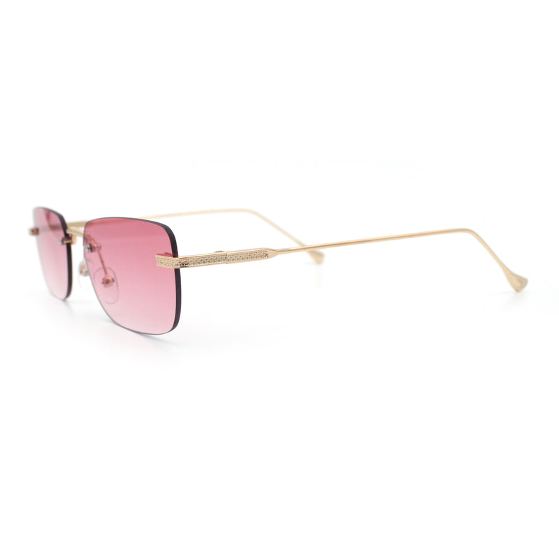 Retro Luxe Rimless Rectangle Metal Frame 90s Fashion Sunglasses