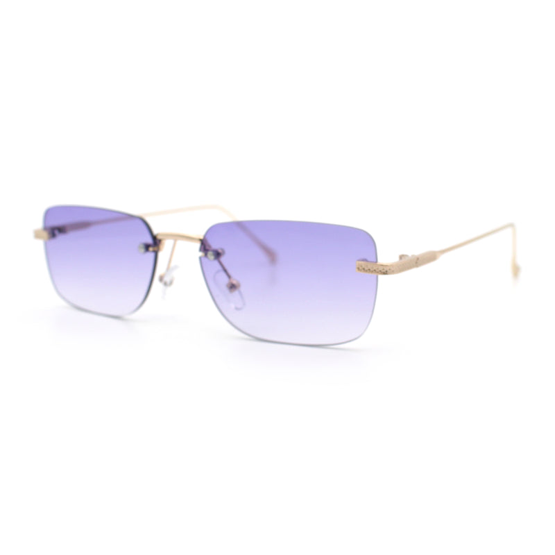 Retro Luxe Rimless Rectangle Metal Frame 90s Fashion Sunglasses
