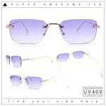 Retro Luxe Rimless Rectangle Metal Frame 90s Fashion Sunglasses
