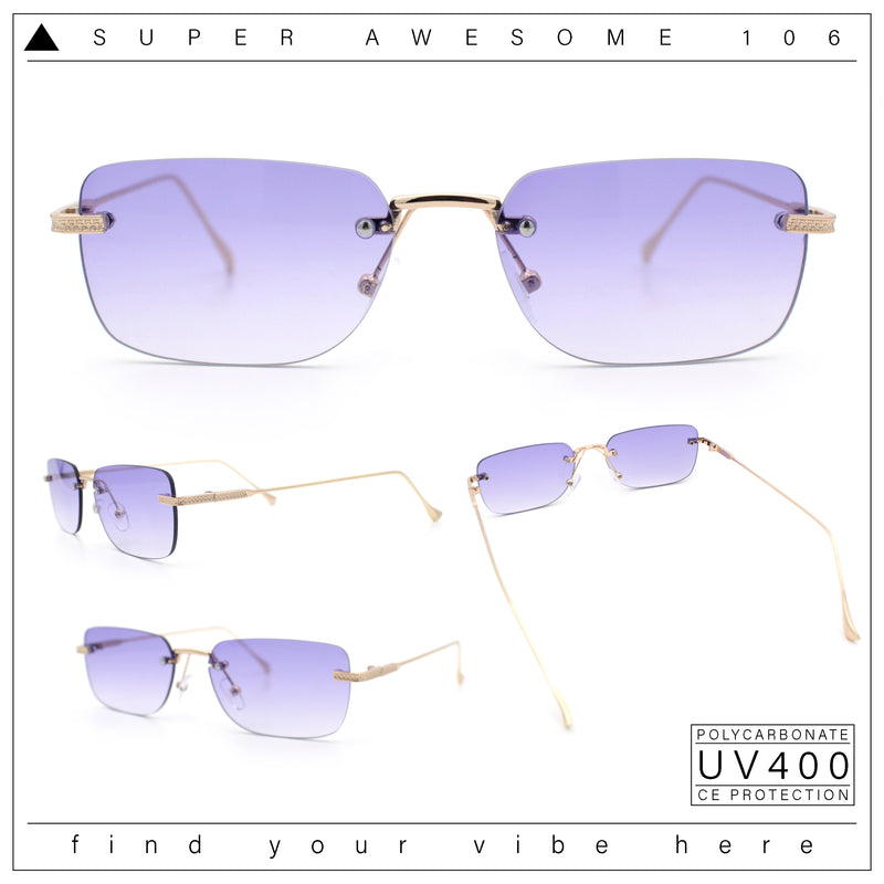 Retro Luxe Rimless Rectangle Metal Frame 90s Fashion Sunglasses