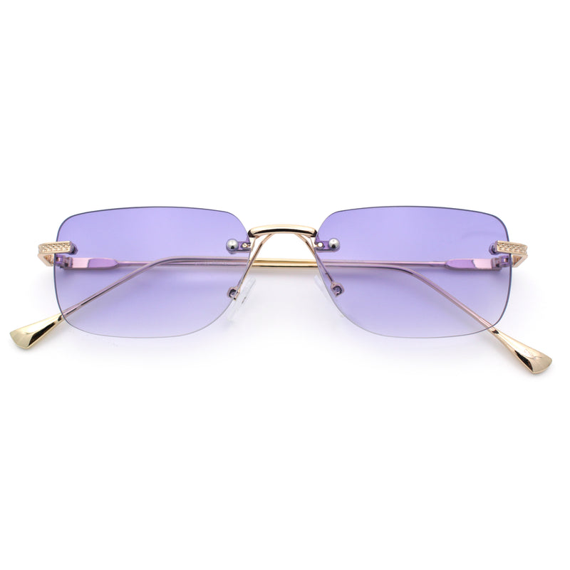 Retro Luxe Rimless Rectangle Metal Frame 90s Fashion Sunglasses