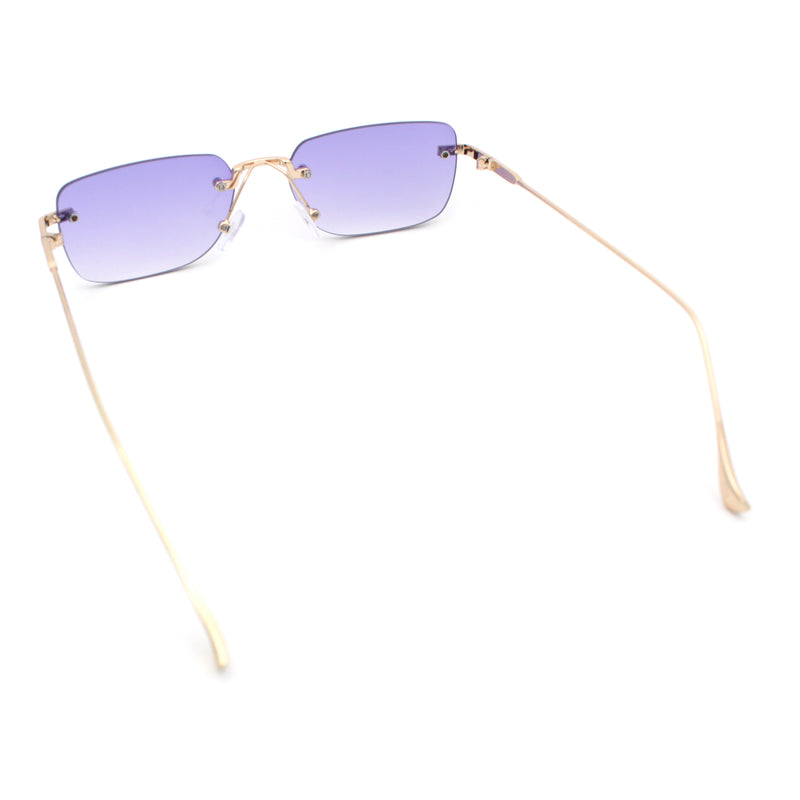 Retro Luxe Rimless Rectangle Metal Frame 90s Fashion Sunglasses