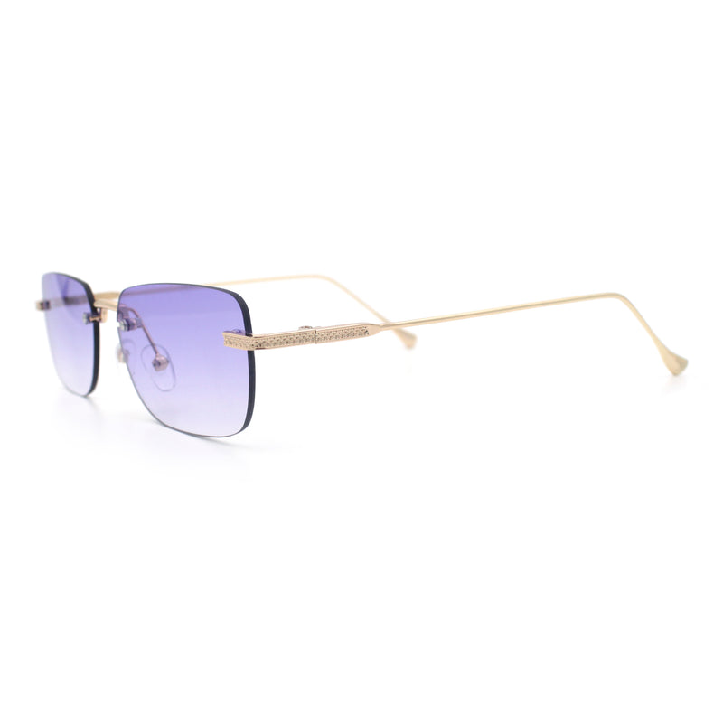 Retro Luxe Rimless Rectangle Metal Frame 90s Fashion Sunglasses