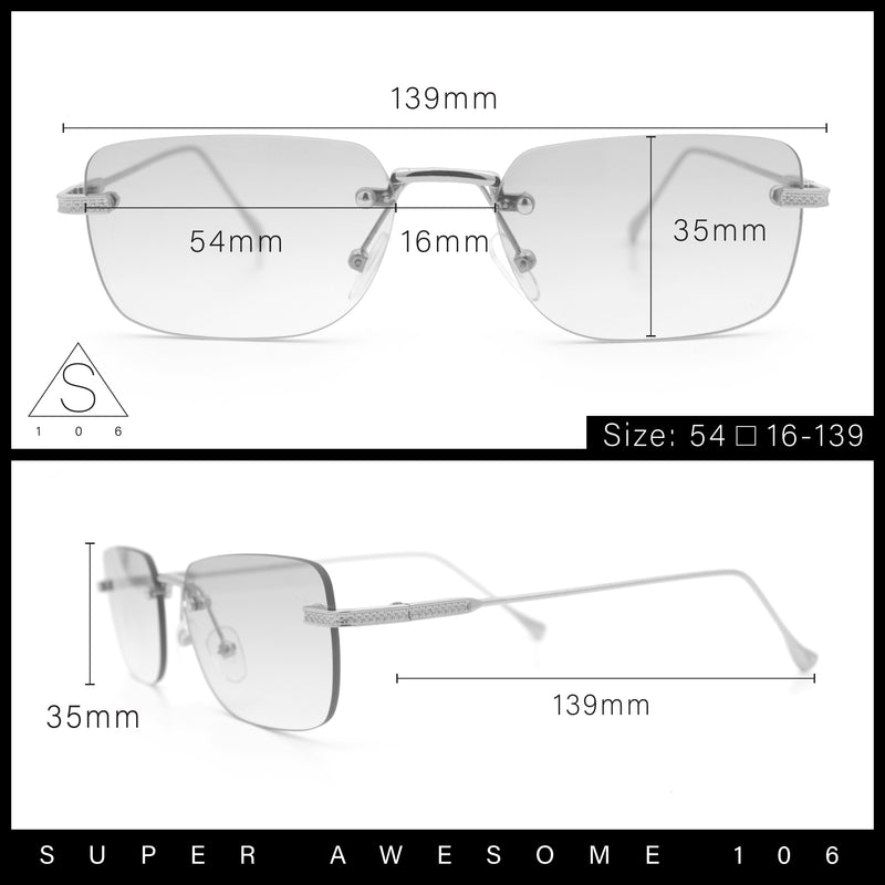 Retro Luxe Rimless Rectangle Metal Frame 90s Fashion Sunglasses