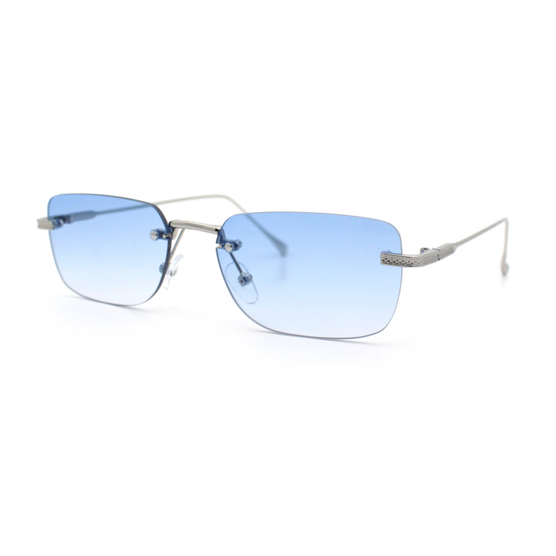 Retro Luxe Rimless Rectangle Metal Frame 90s Fashion Sunglasses