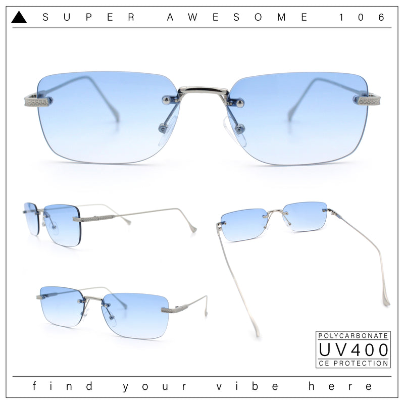 Retro Luxe Rimless Rectangle Metal Frame 90s Fashion Sunglasses