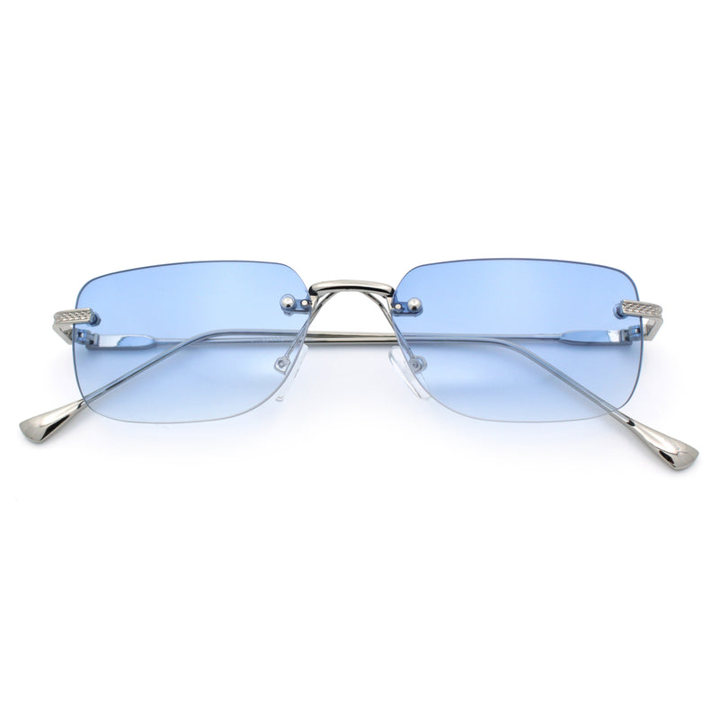 Retro Luxe Rimless Rectangle Metal Frame 90s Fashion Sunglasses