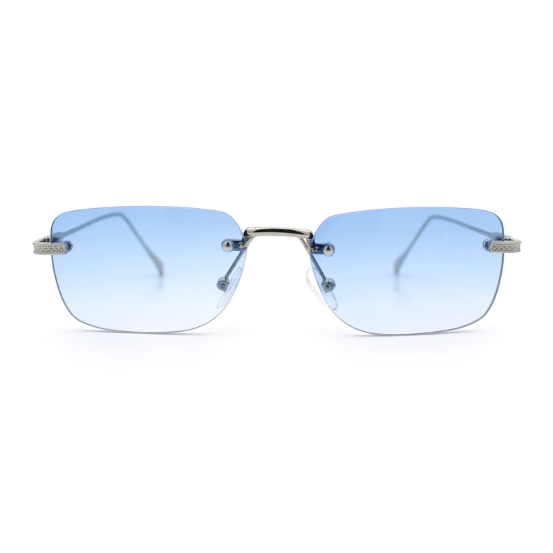 Retro Luxe Rimless Rectangle Metal Frame 90s Fashion Sunglasses
