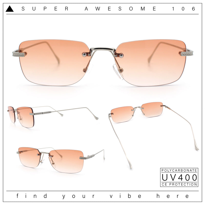 Retro Luxe Rimless Rectangle Metal Frame 90s Fashion Sunglasses