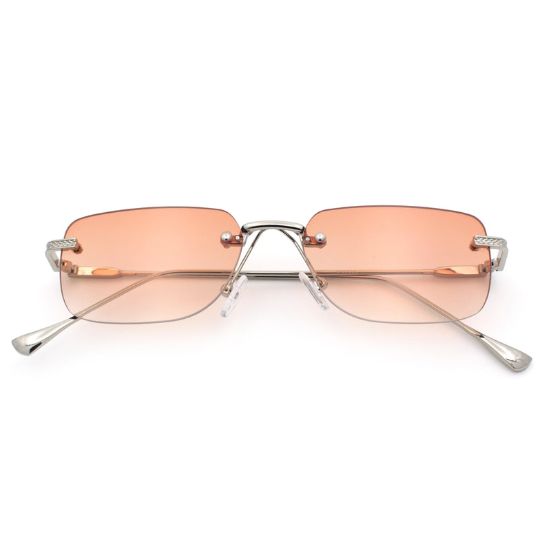Retro Luxe Rimless Rectangle Metal Frame 90s Fashion Sunglasses