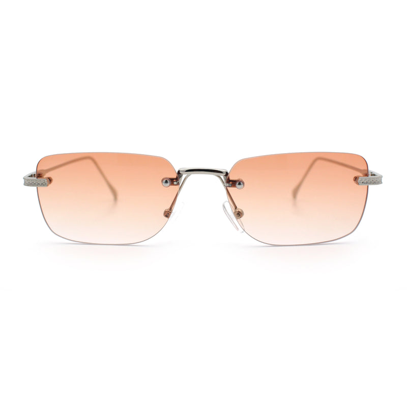 Retro Luxe Rimless Rectangle Metal Frame 90s Fashion Sunglasses
