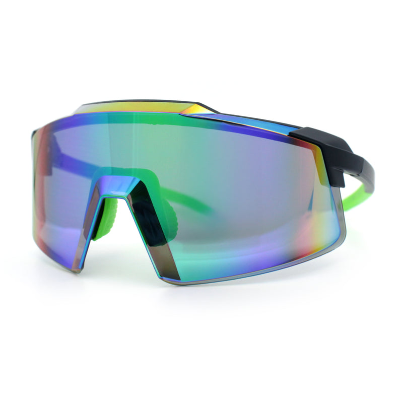 Mens Color Mirror Oversized Shield Sport MTB Style Plastic Sunglasses