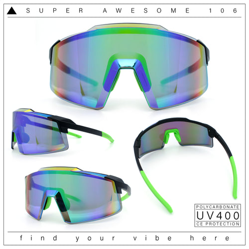 Mens Color Mirror Oversized Shield Sport MTB Style Plastic Sunglasses