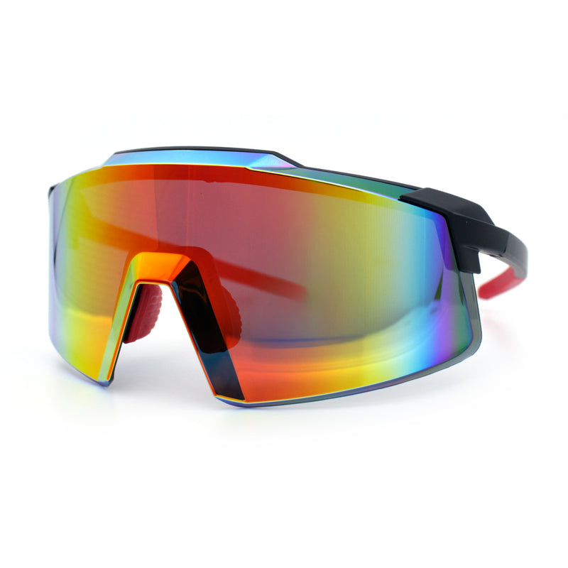 Mens Color Mirror Oversized Shield Sport MTB Style Plastic Sunglasses