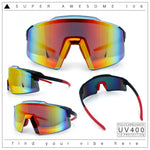 Mens Color Mirror Oversized Shield Sport MTB Style Plastic Sunglasses