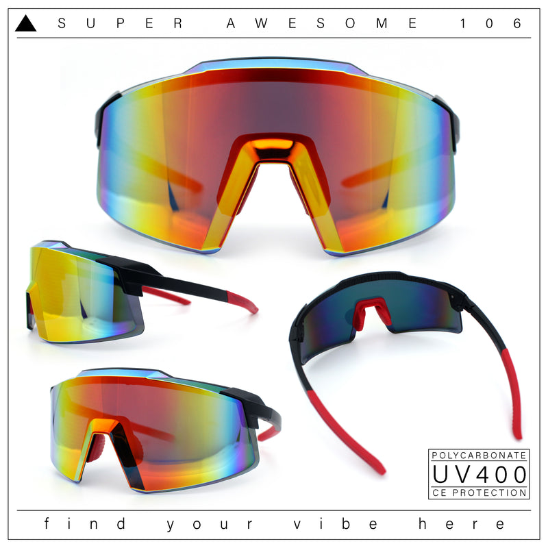 Mens Color Mirror Oversized Shield Sport MTB Style Plastic Sunglasses