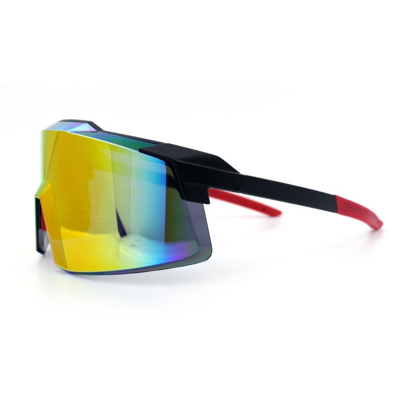 Mens Color Mirror Oversized Shield Sport MTB Style Plastic Sunglasses