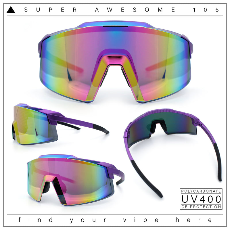 Mens Color Mirror Oversized Shield Sport MTB Style Plastic Sunglasses
