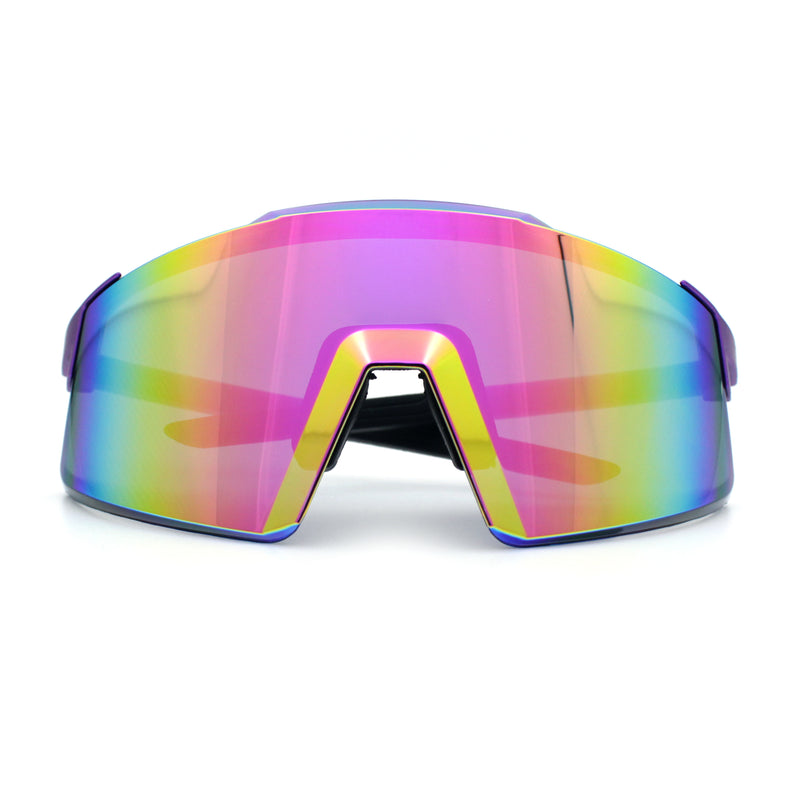 Mens Color Mirror Oversized Shield Sport MTB Style Plastic Sunglasses