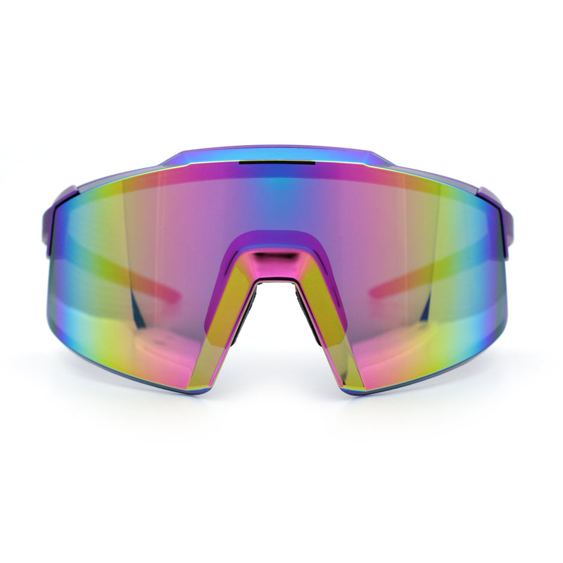 Mens Color Mirror Oversized Shield Sport MTB Style Plastic Sunglasses