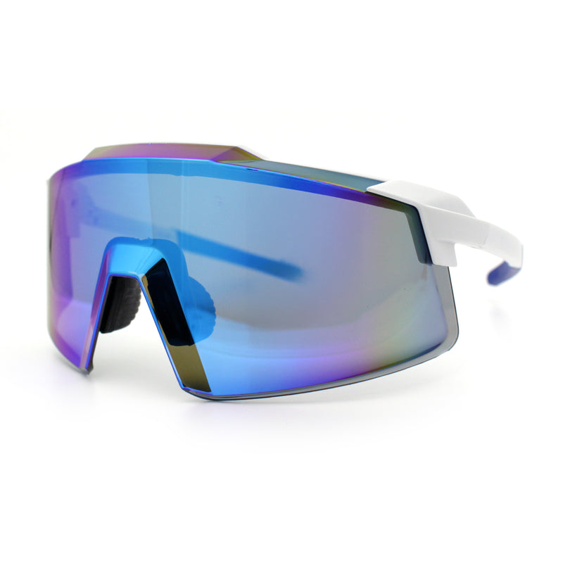 Mens Color Mirror Oversized Shield Sport MTB Style Plastic Sunglasses