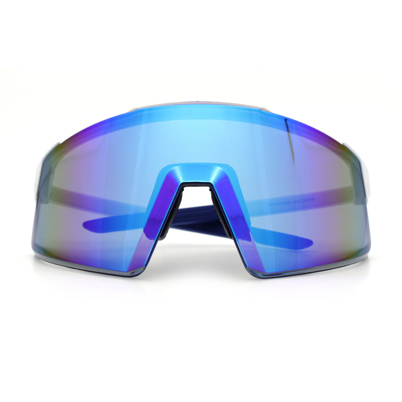Mens Color Mirror Oversized Shield Sport MTB Style Plastic Sunglasses