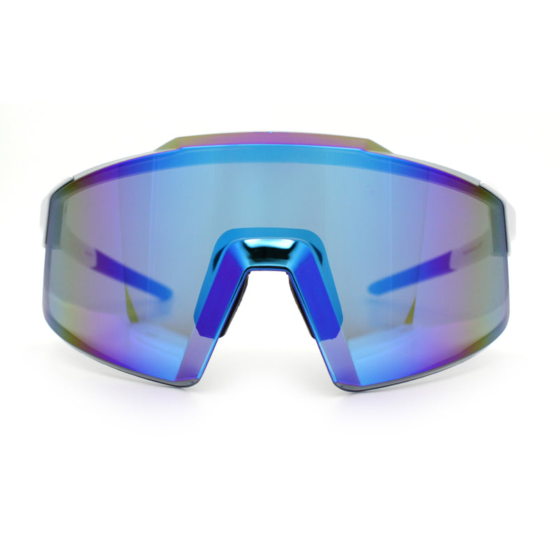 Mens Color Mirror Oversized Shield Sport MTB Style Plastic Sunglasses