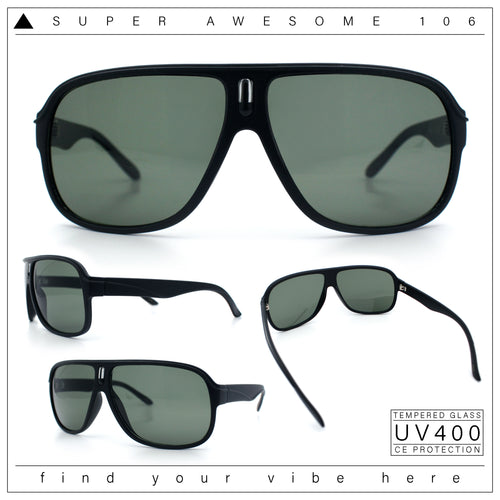 Mens Large Tempered Glass Lens Racer Plastic Manly Sunglasses