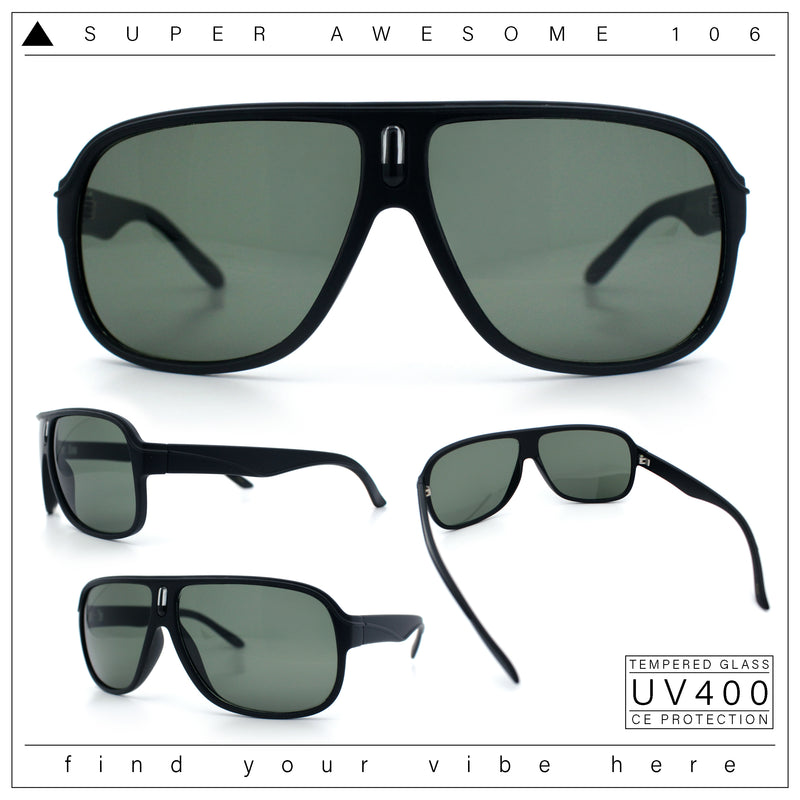 Mens Large Tempered Glass Lens Racer Plastic Manly Sunglasses