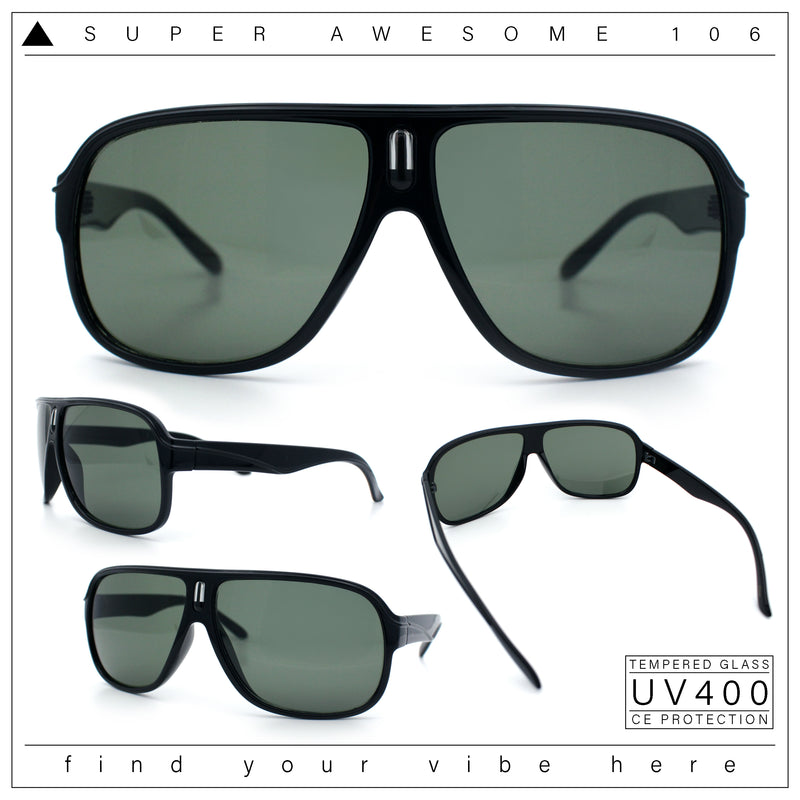 Mens Large Tempered Glass Lens Racer Plastic Manly Sunglasses