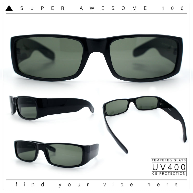 Mens Glass Lens Narrow Rectangle Mad Dog Street Gangster Sunglasses