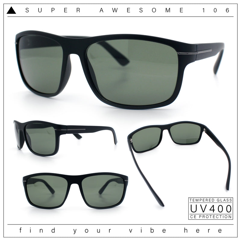Mens Tempered Glass Lens Wrap Around Plastic Sport Sunglasses