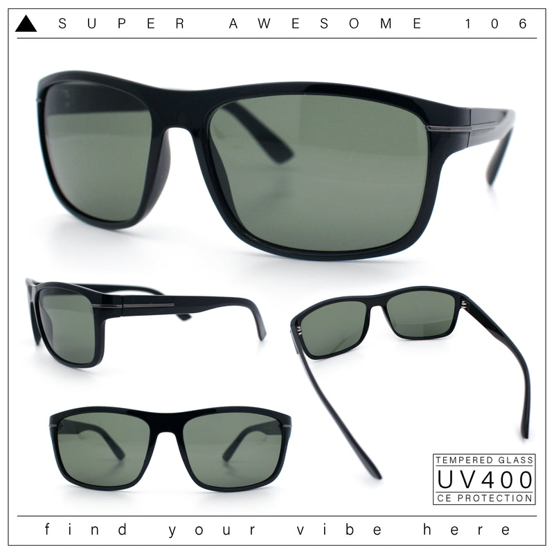 Mens Tempered Glass Lens Wrap Around Plastic Sport Sunglasses