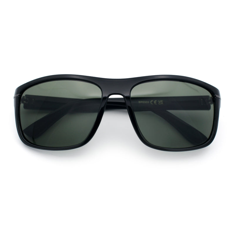 Mens Tempered Glass Lens Wrap Around Plastic Sport Sunglasses