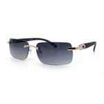 Rimless Luxury Narrow Rectangle Woodbuff Arm Fashion Sunglasses