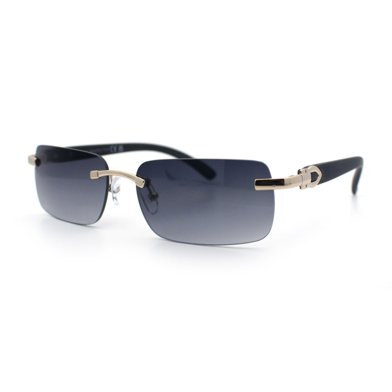 Rimless Luxury Narrow Rectangle Woodbuff Arm Fashion Sunglasses