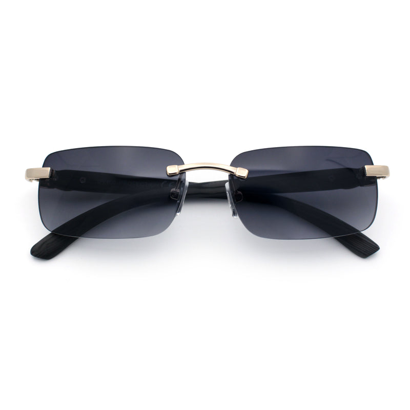 Rimless Luxury Narrow Rectangle Woodbuff Arm Fashion Sunglasses