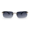 Rimless Luxury Narrow Rectangle Woodbuff Arm Fashion Sunglasses