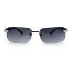 Rimless Luxury Narrow Rectangle Woodbuff Arm Fashion Sunglasses