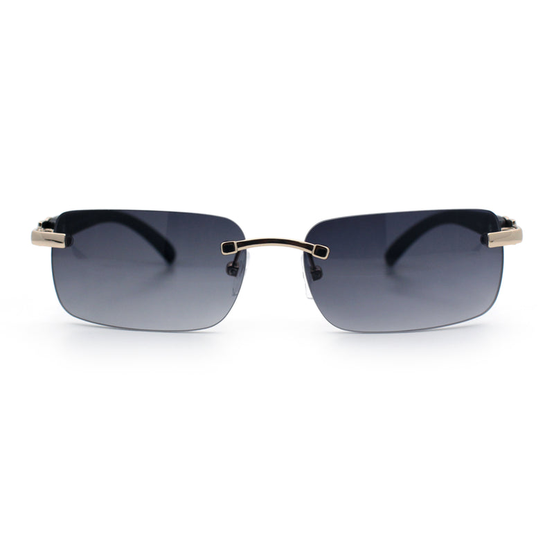 Rimless Luxury Narrow Rectangle Woodbuff Arm Fashion Sunglasses