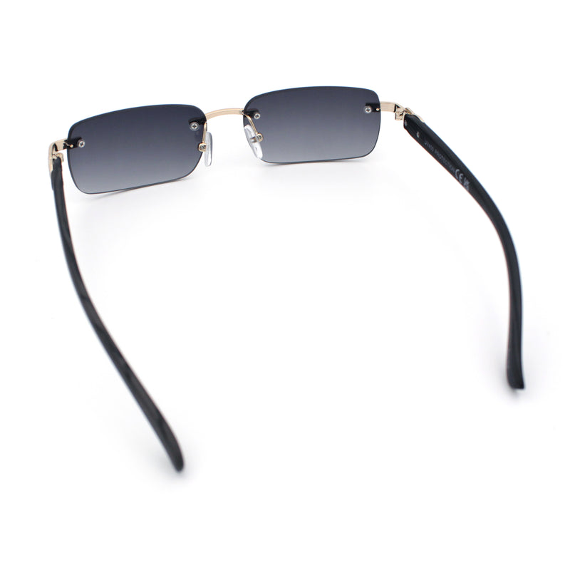 Rimless Luxury Narrow Rectangle Woodbuff Arm Fashion Sunglasses