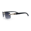 Rimless Luxury Narrow Rectangle Woodbuff Arm Fashion Sunglasses