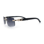 Rimless Luxury Narrow Rectangle Woodbuff Arm Fashion Sunglasses