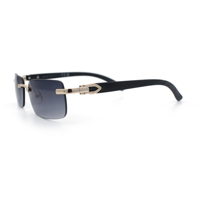 Rimless Luxury Narrow Rectangle Woodbuff Arm Fashion Sunglasses