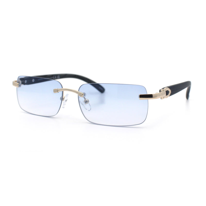 Rimless Luxury Narrow Rectangle Woodbuff Arm Fashion Sunglasses