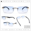 Rimless Luxury Narrow Rectangle Woodbuff Arm Fashion Sunglasses