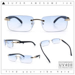 Rimless Luxury Narrow Rectangle Woodbuff Arm Fashion Sunglasses