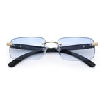Rimless Luxury Narrow Rectangle Woodbuff Arm Fashion Sunglasses