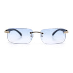 Rimless Luxury Narrow Rectangle Woodbuff Arm Fashion Sunglasses